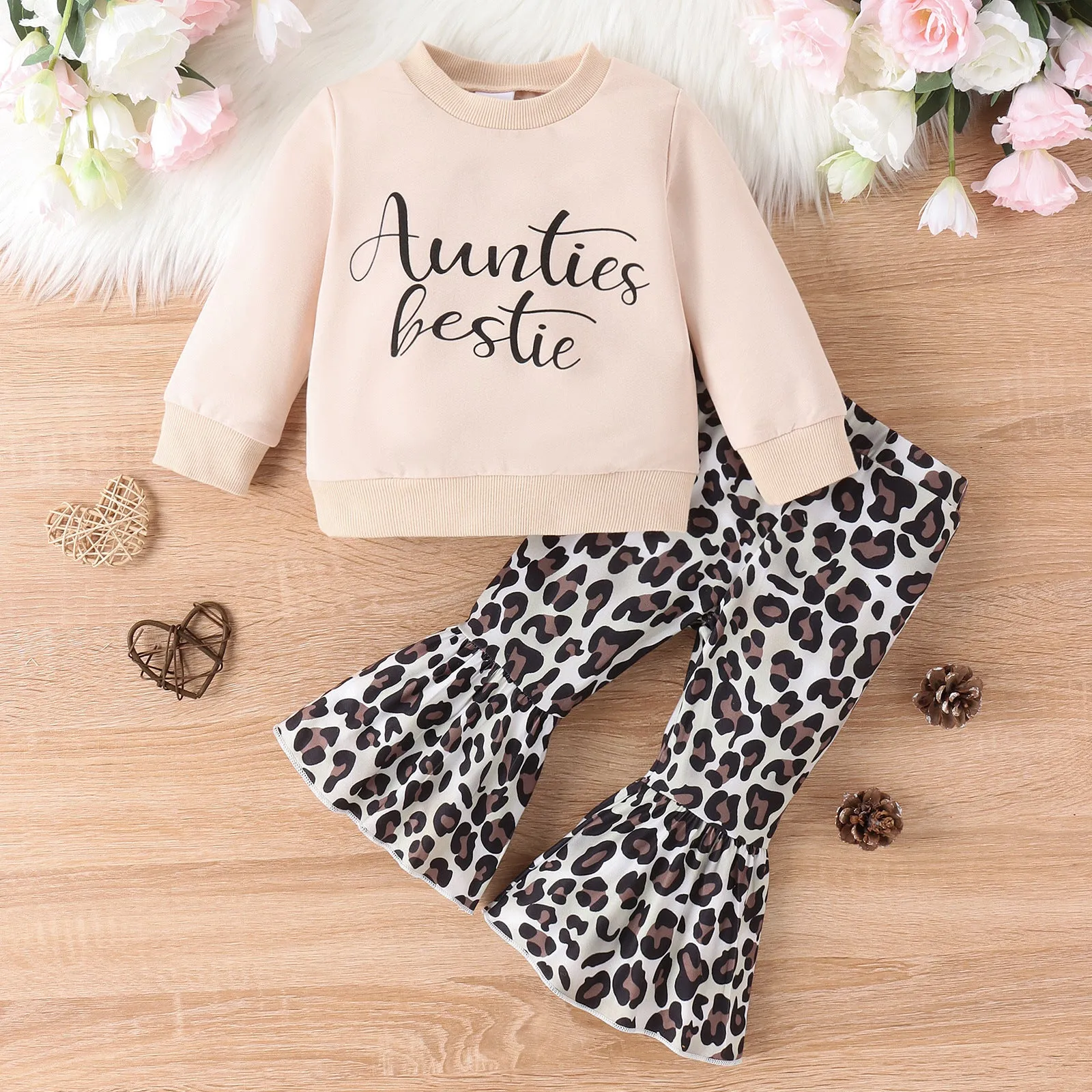 2 Pieces Set Baby Kid Girls Letters Tops And Leopard Pants Wholesale 240111110