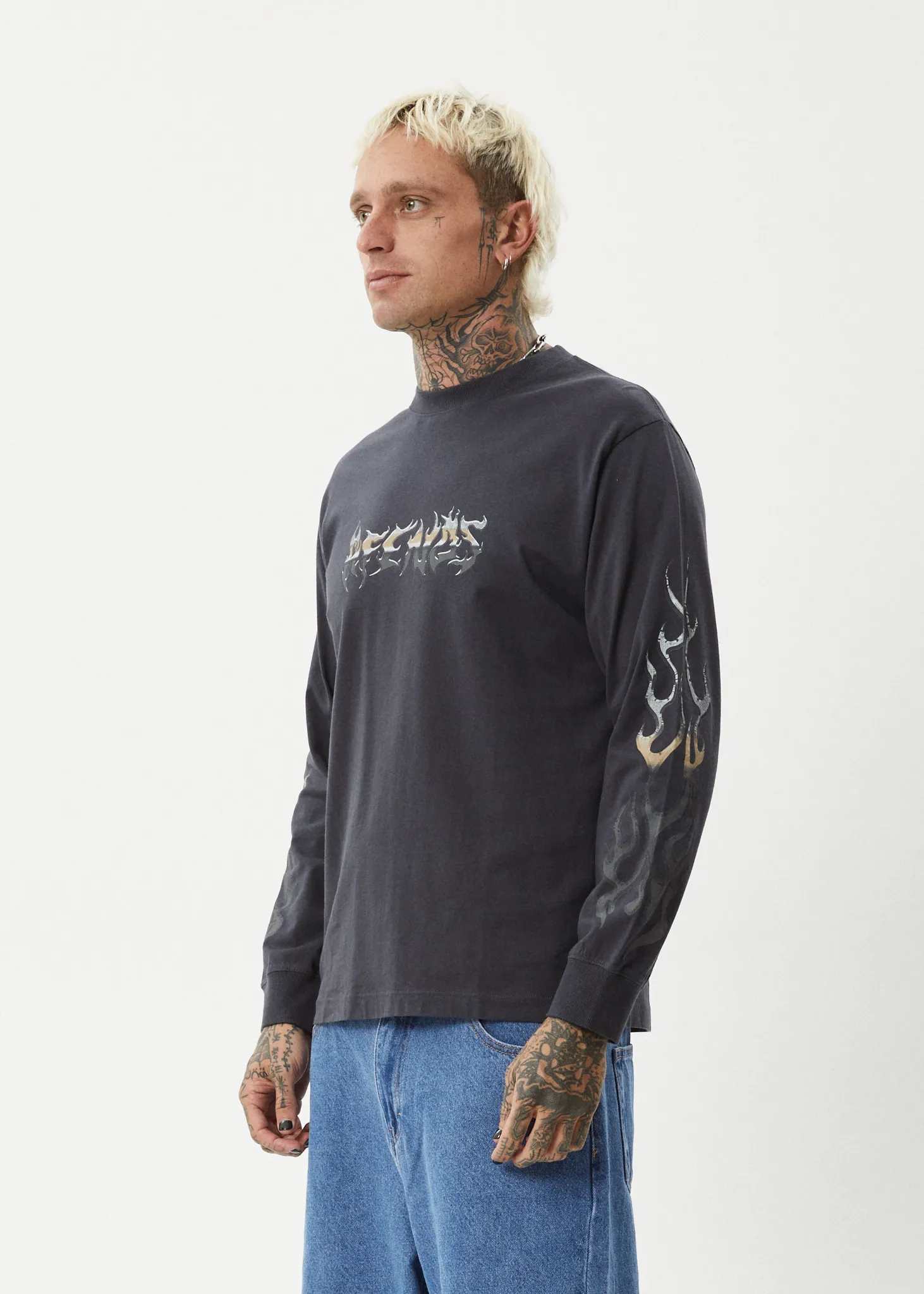 AFENDS Mens Scorched - Long Sleeve Tee - Charcoal