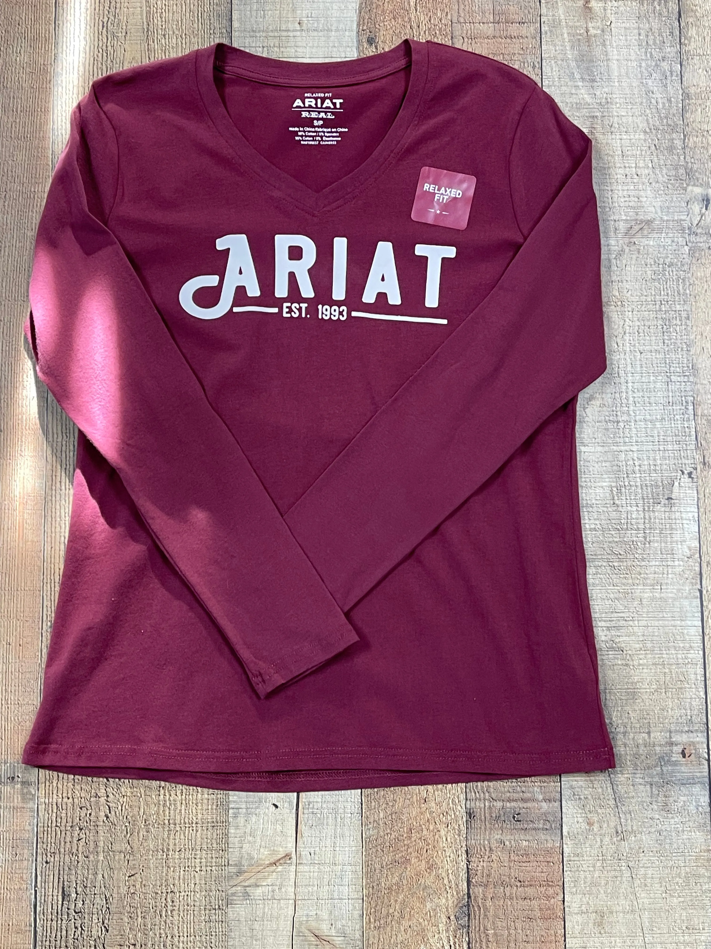 Ariat Ladies REAL Long Sleeve Fig Galaxy Red Logo Tee