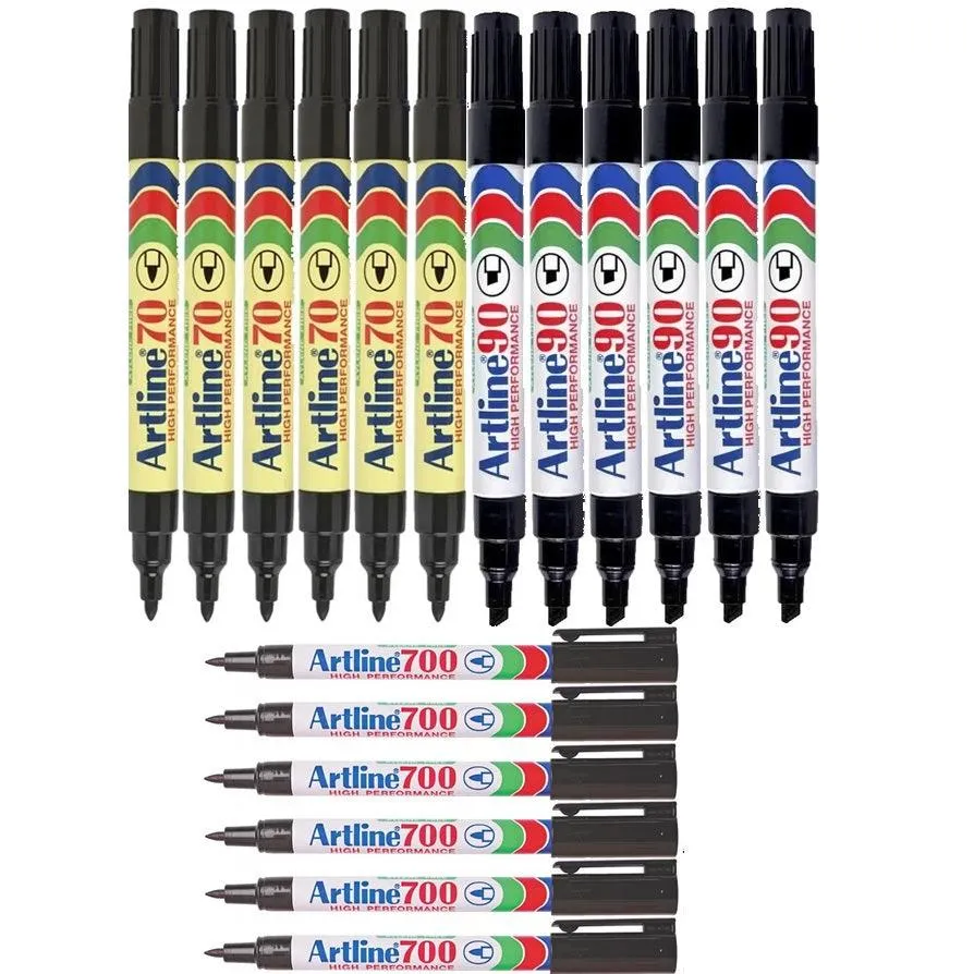 Artline 70/90/700 Permanent Marker Black Assorted Pack 18