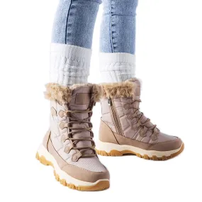 Beige insulated lace-up snow boots by Albaneto