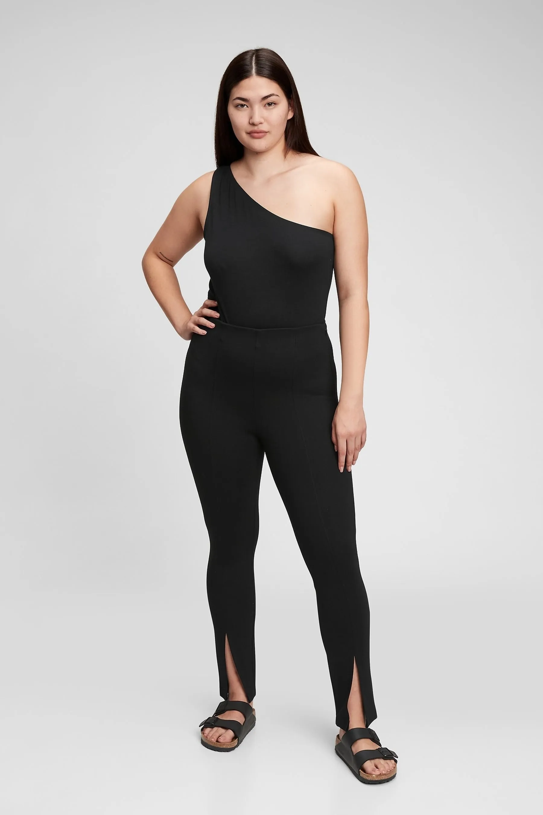 Black High Rise Slit-Front Leggings