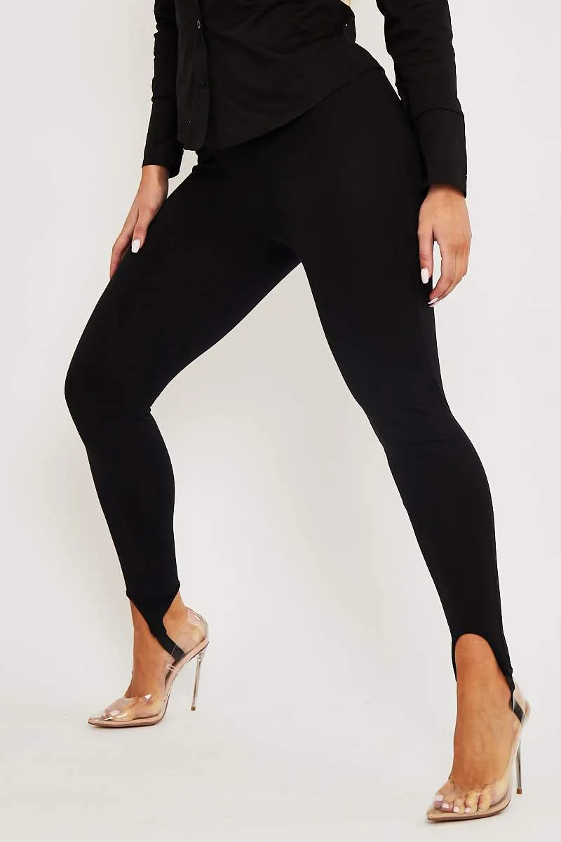 Black Jersey Stirrup Leggings - Diara