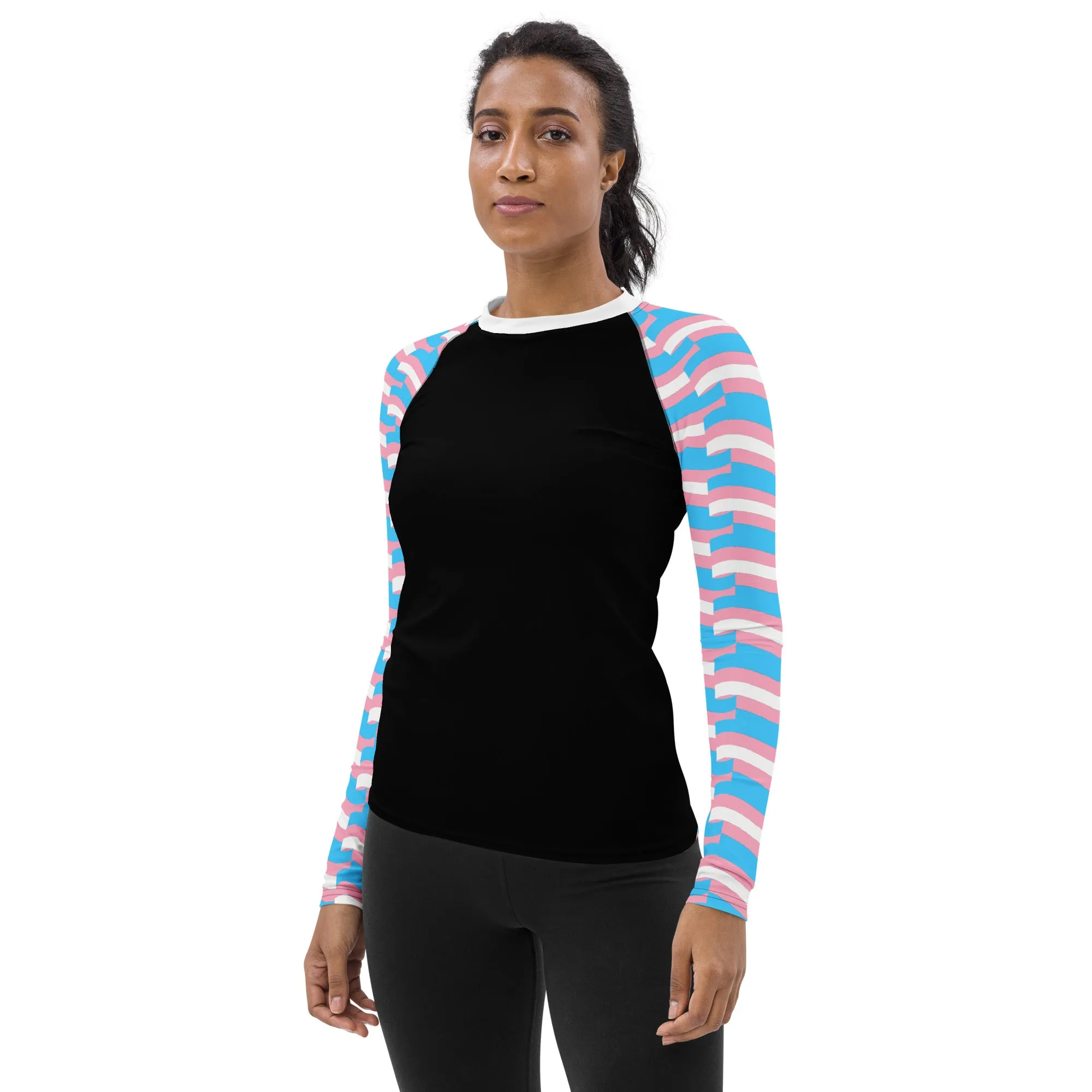 Blue Pink White Pride Mosaic Sleeves Light Compression Fit Boyfriend Base Layer Shirt