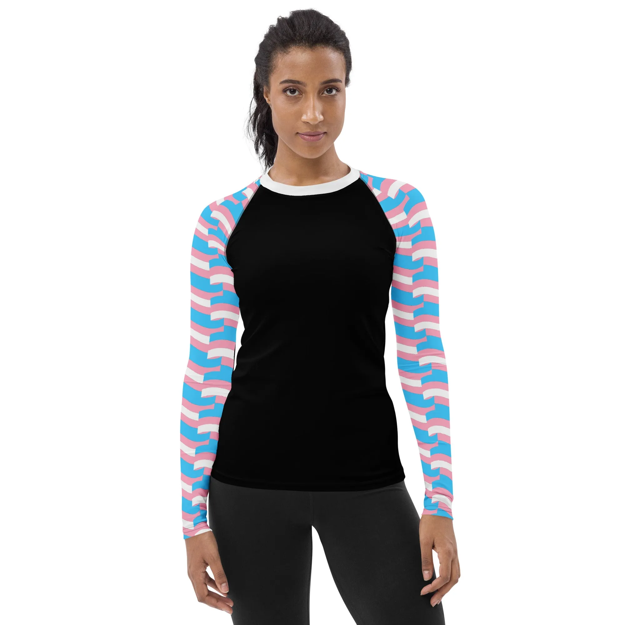 Blue Pink White Pride Mosaic Sleeves Light Compression Fit Boyfriend Base Layer Shirt