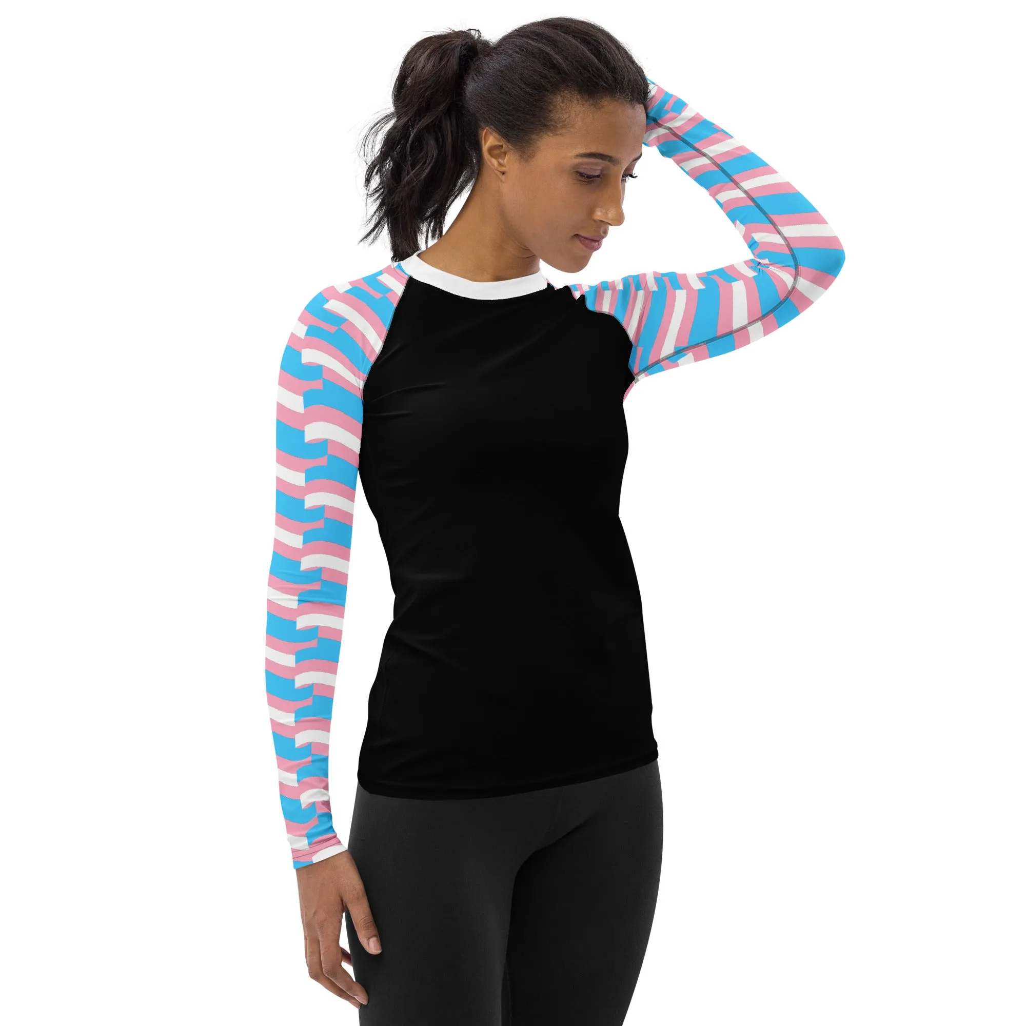 Blue Pink White Pride Mosaic Sleeves Light Compression Fit Boyfriend Base Layer Shirt