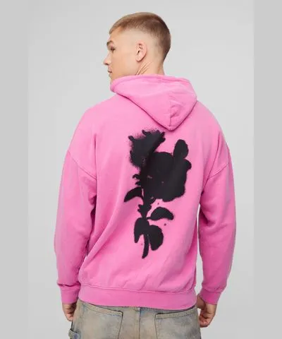 boohoo Mens Blurred Floral Graphic Washed Hoodie