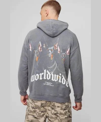 boohoo Mens Oversized Worldwide Graphic Hoodie