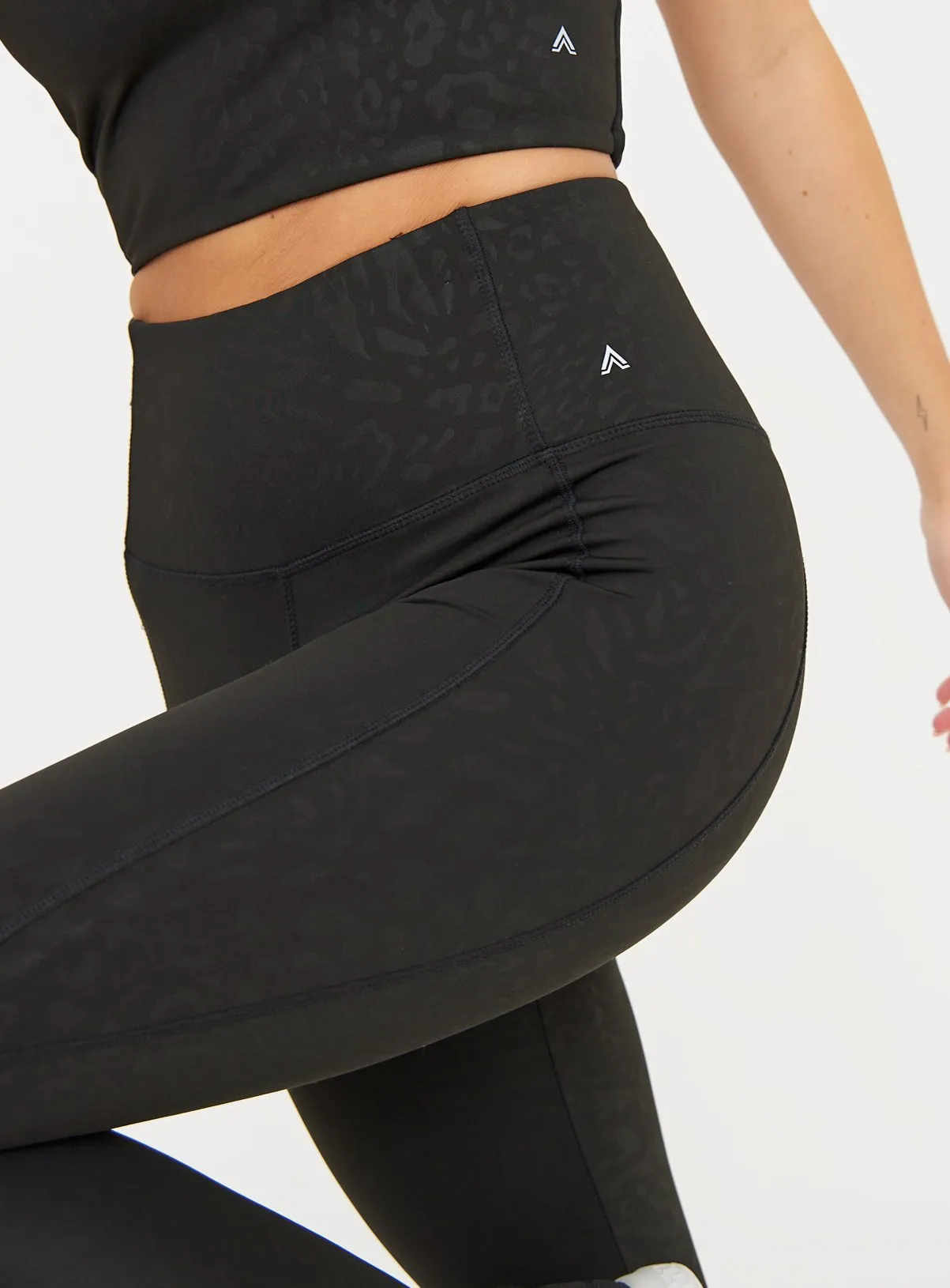 Buy Active Black Leopard Embossed Leggings S | Sports leggings | Tu