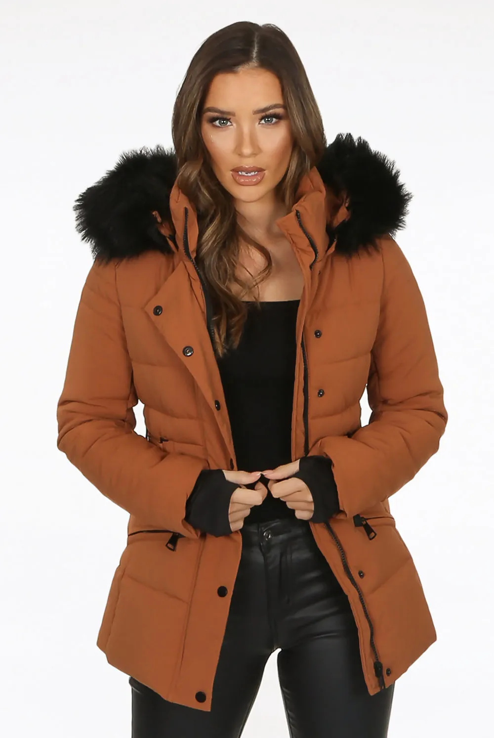 Camel Fitted Puffer Jacket