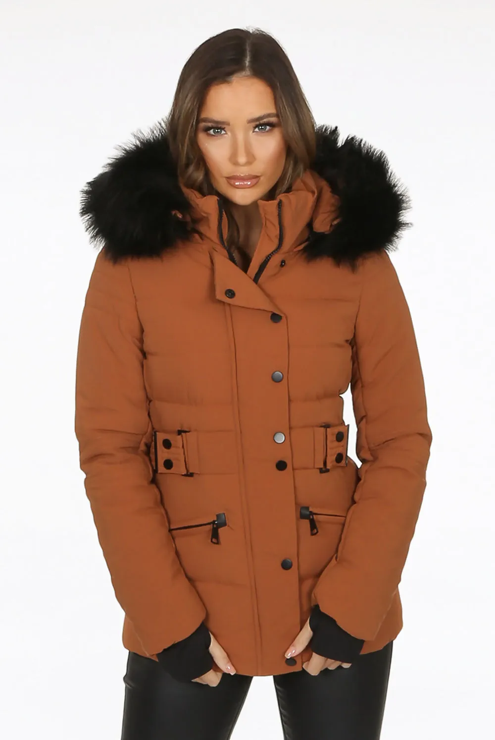 Camel Fitted Puffer Jacket