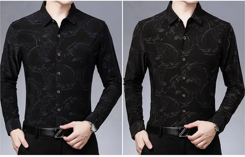 Casual Korean Fashion Luxury Paisley Pattern Long Sleeve Shirt for Men