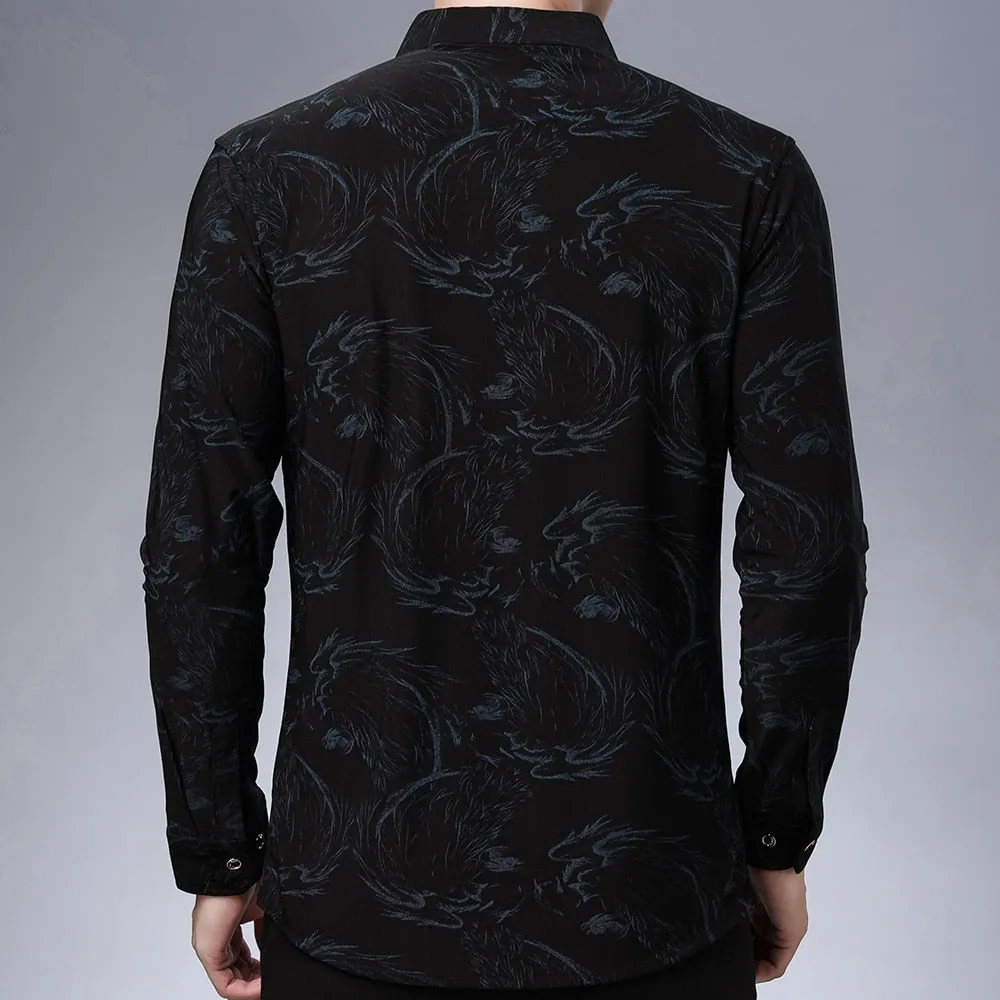 Casual Korean Fashion Luxury Paisley Pattern Long Sleeve Shirt for Men