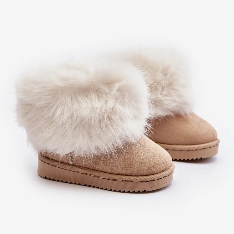 Children's Insulated Snow Boots With Fur, Beige Nohie