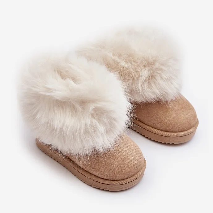 Children's Insulated Snow Boots With Fur, Beige Nohie