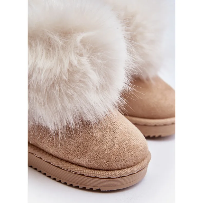 Children's Insulated Snow Boots With Fur, Beige Nohie