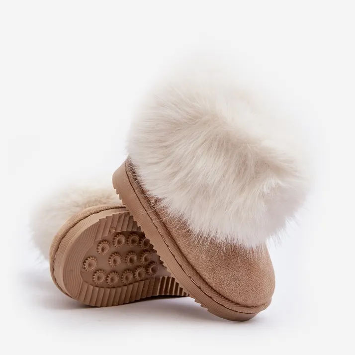 Children's Insulated Snow Boots With Fur, Beige Nohie