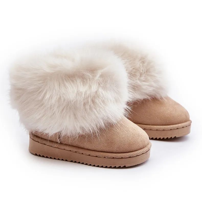 Children's Insulated Snow Boots With Fur, Beige Nohie