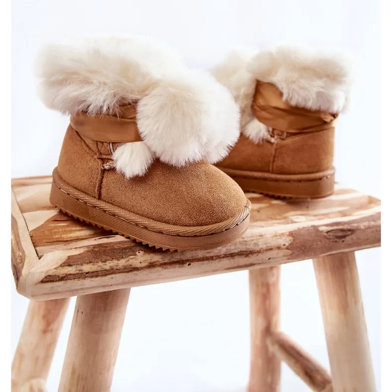 Children's Youth Warm Snow Boots Brown-White Roofy