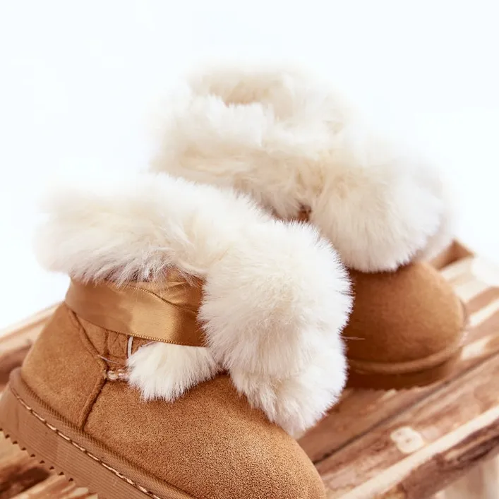 Children's Youth Warm Snow Boots Brown-White Roofy