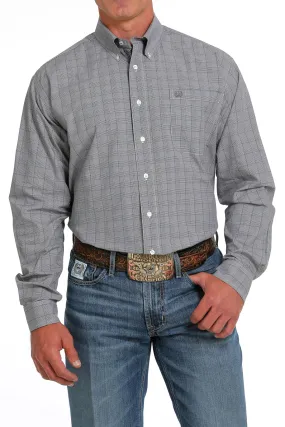 Cinch Mens Grey-Purple Plaid Long Sleeve Shirt