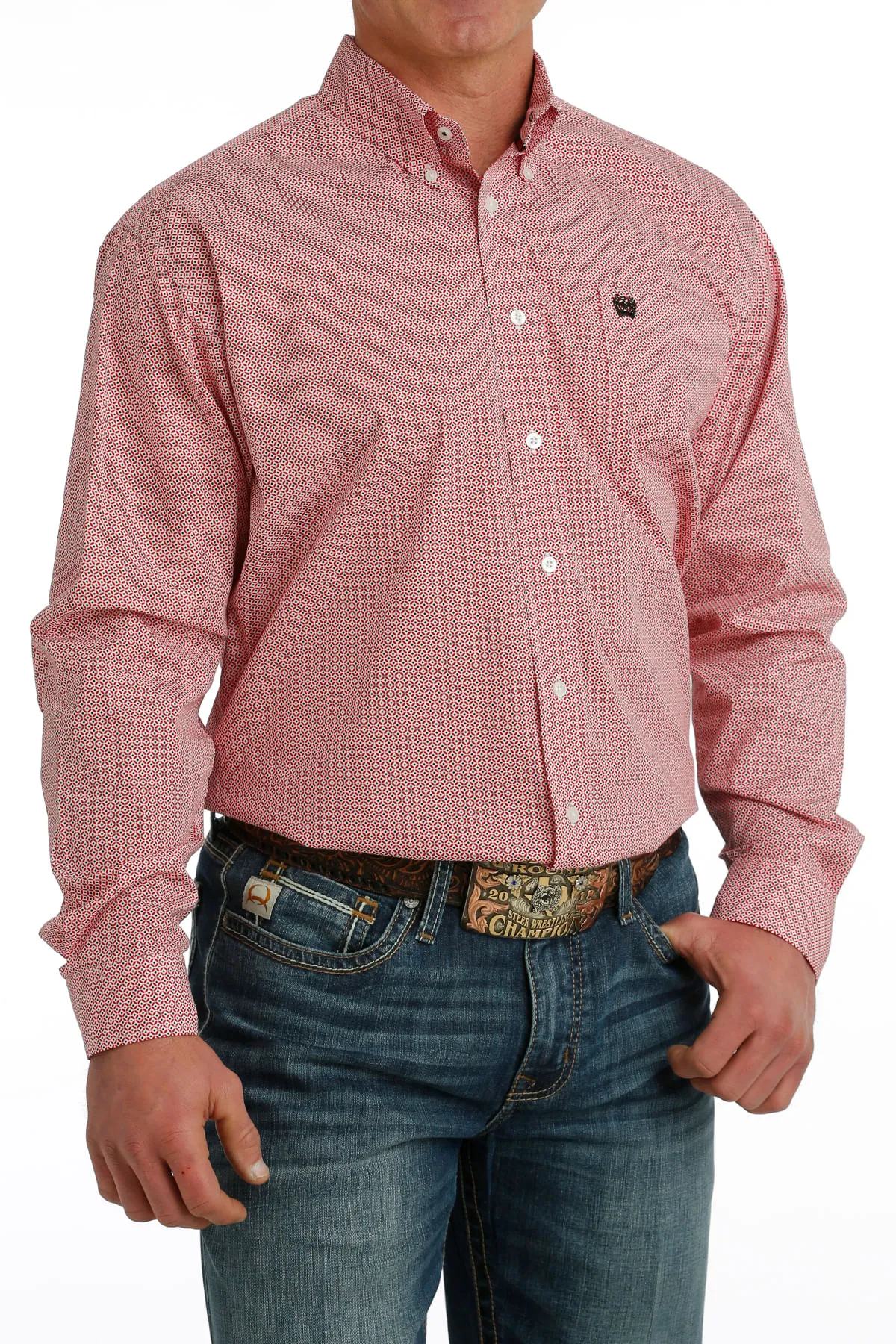 Cinch Mens Red Print Long Sleeve Shirt