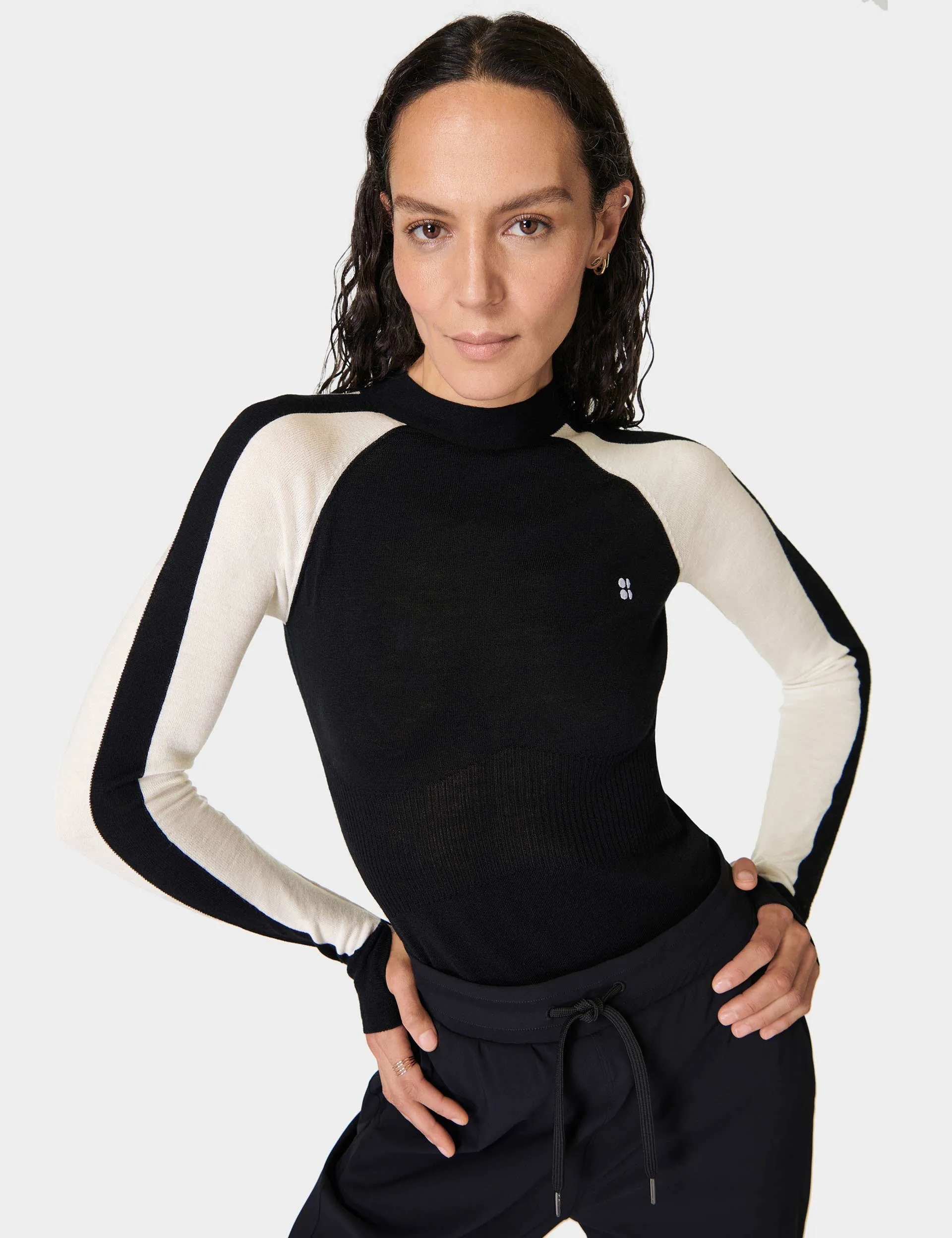 Colour Block Merino Base Layer Top - Black