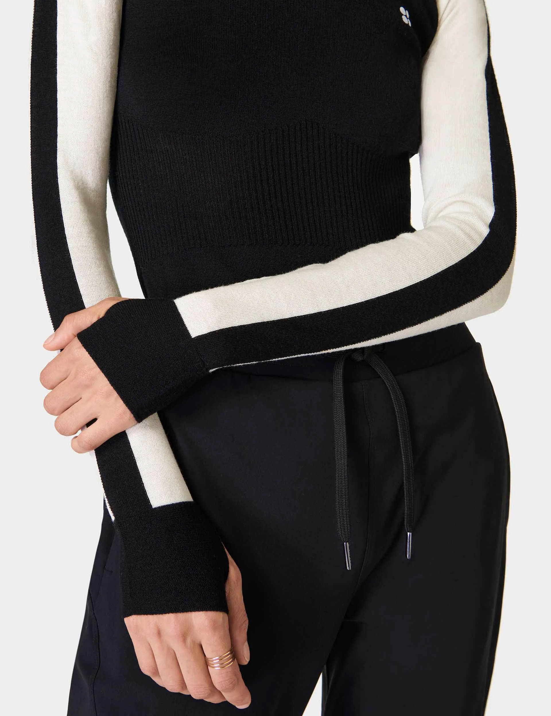 Colour Block Merino Base Layer Top - Black