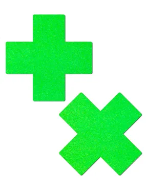 CROSS NIPPLE PASTIES - NEON GREEN