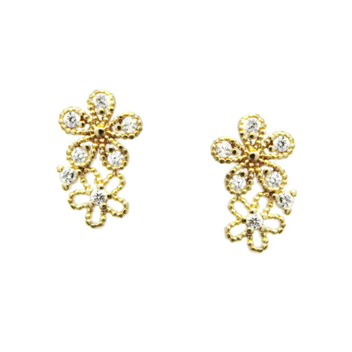 CZ Double Flower Stud Earrings-Pack of 3