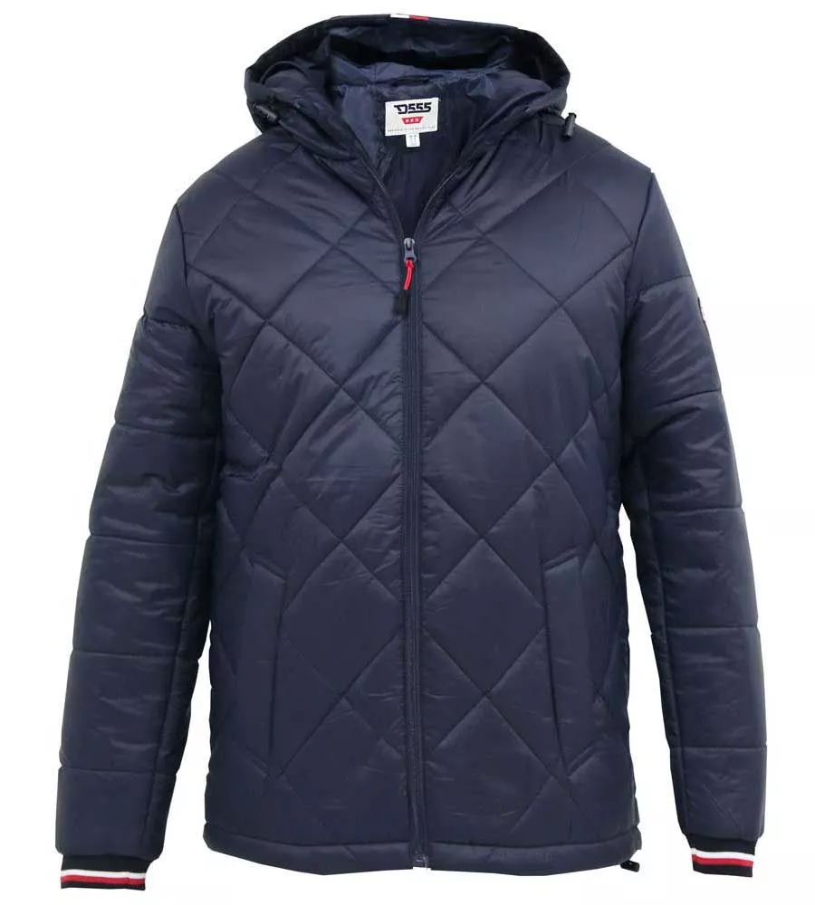 D555 Big Mens Diamond Quilted Puffer Jacket With Hood and Ribbed Cuffs (ANGUS)