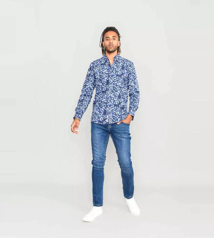 D555 Mens Long Sleeve Shirt With All Over Print (HARROW)