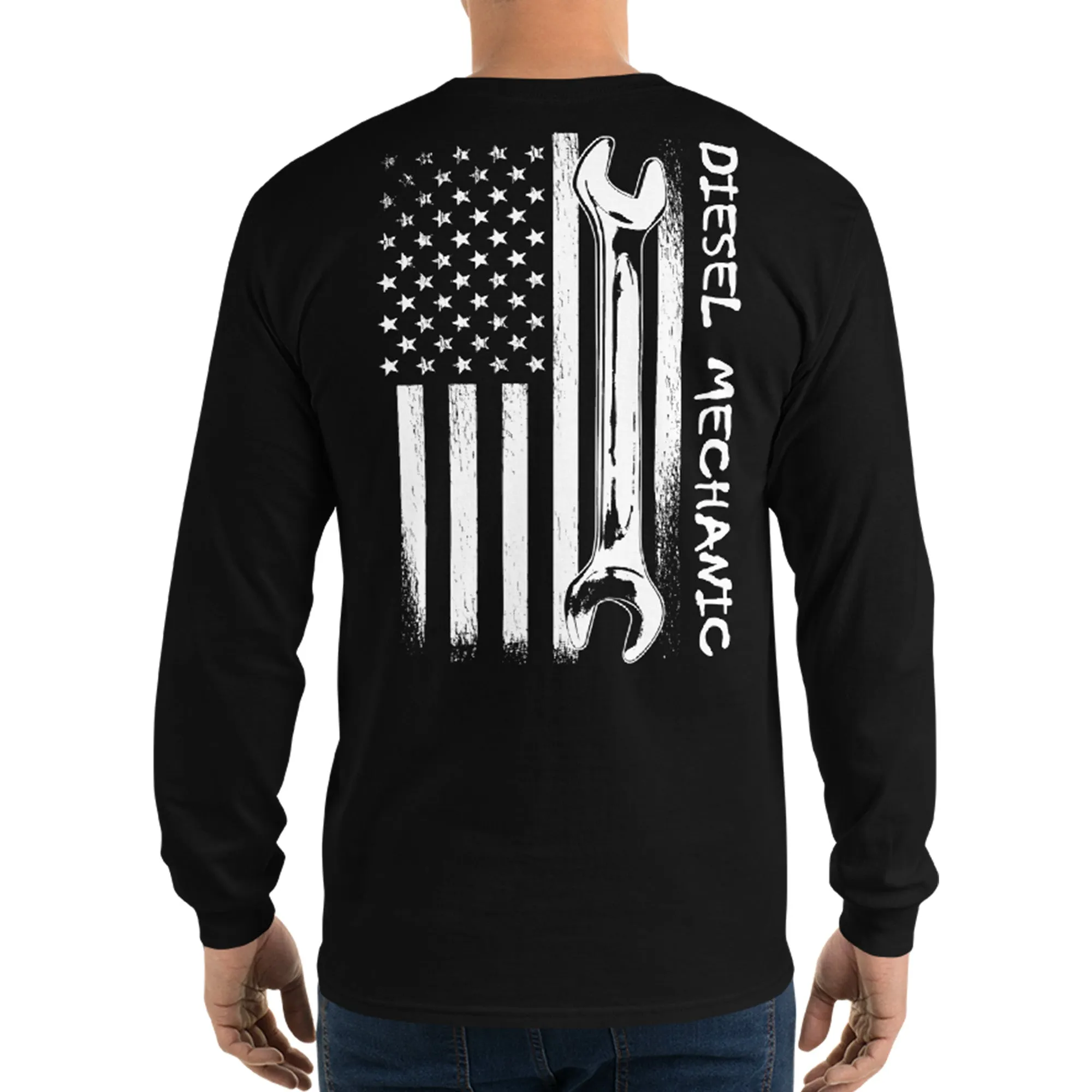 Diesel Mechanic American Flag Long Sleeve T-Shirt