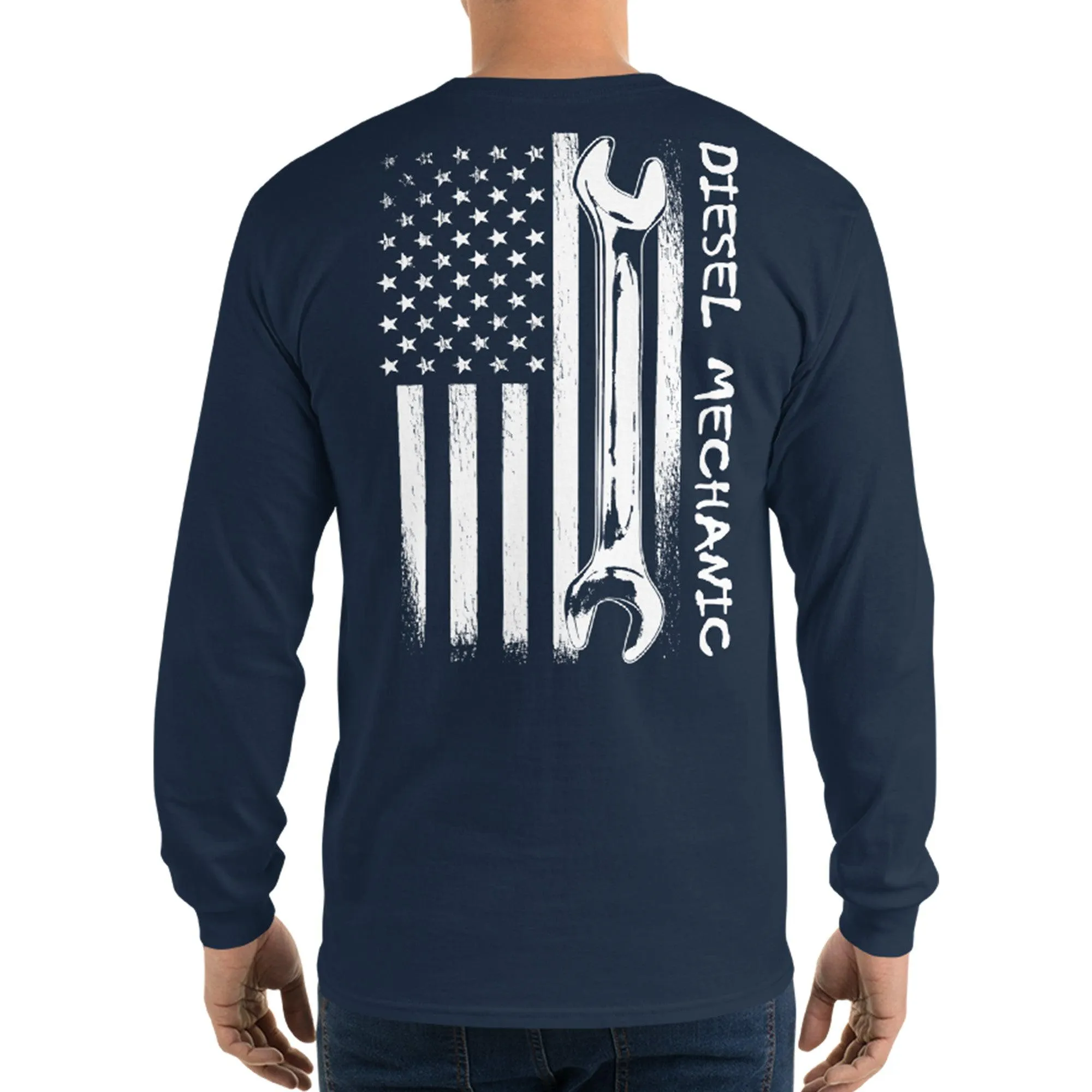 Diesel Mechanic American Flag Long Sleeve T-Shirt