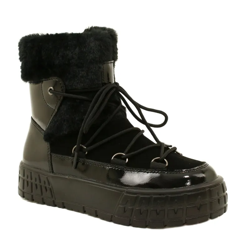 Filippo Lace-up snow boots with patent fur black