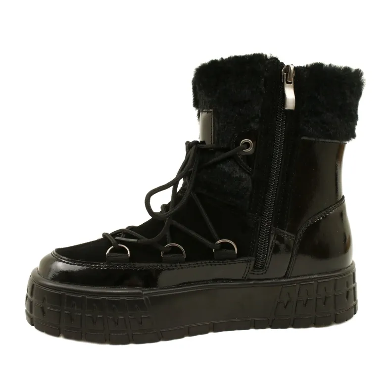 Filippo Lace-up snow boots with patent fur black