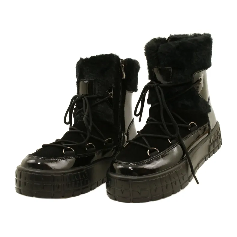 Filippo Lace-up snow boots with patent fur black