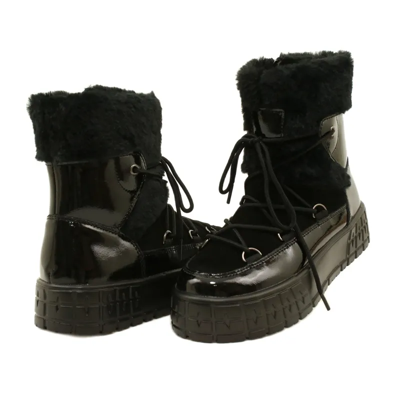 Filippo Lace-up snow boots with patent fur black