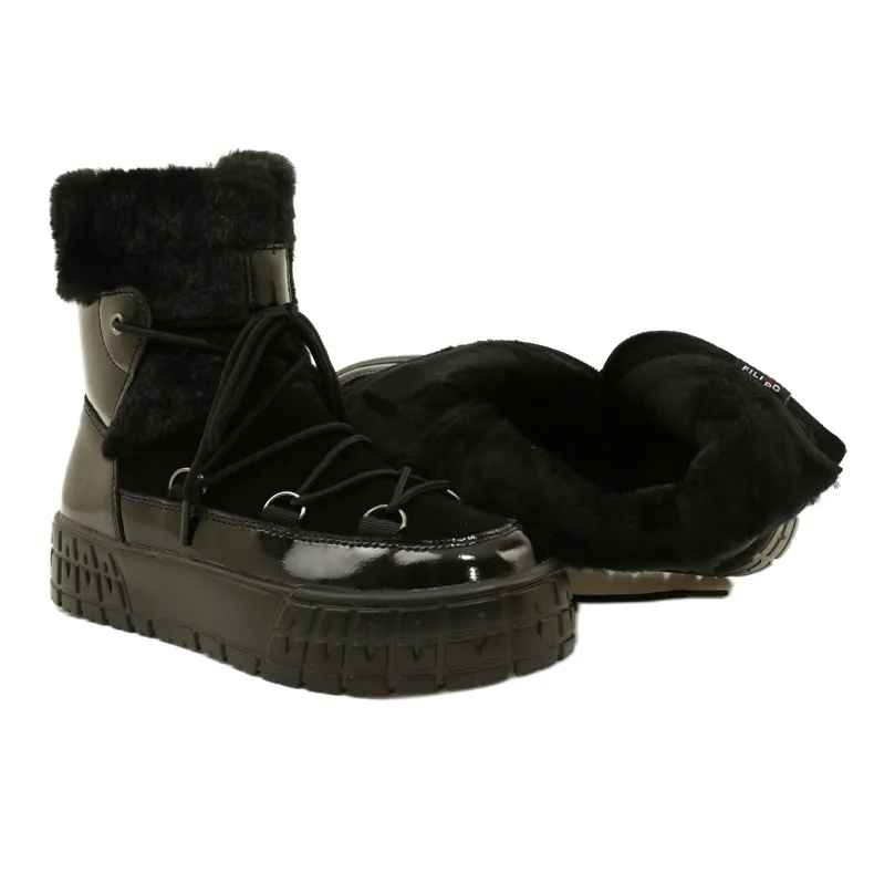 Filippo Lace-up snow boots with patent fur black