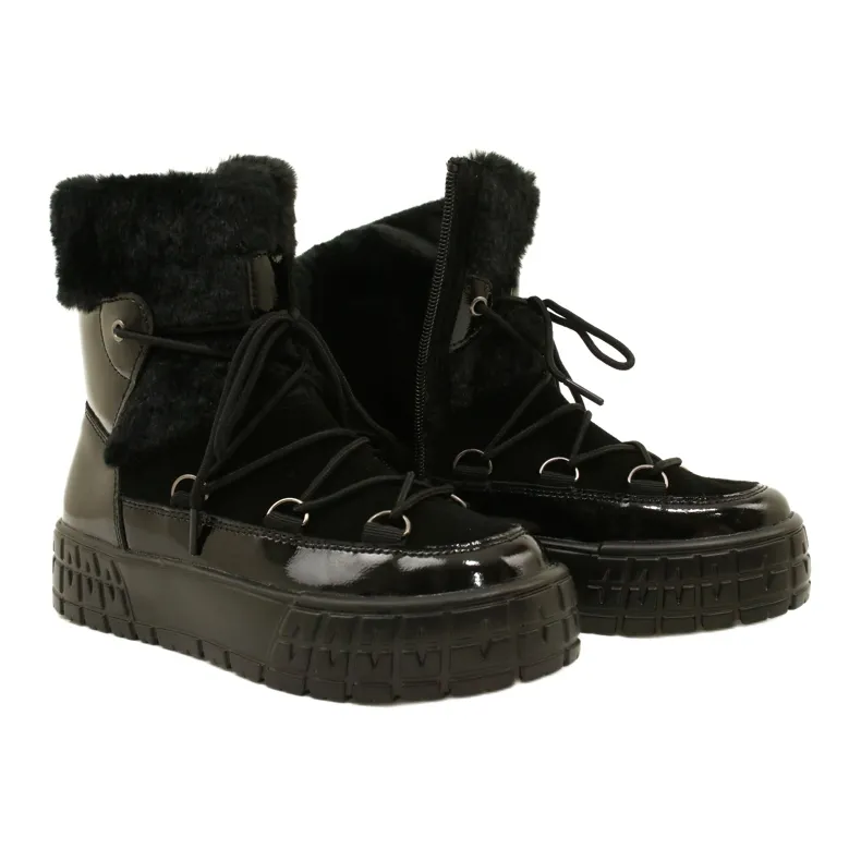 Filippo Lace-up snow boots with patent fur black