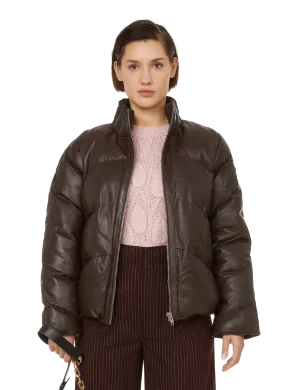 GESTUZ  Siva leather puffer jacket  - Brown