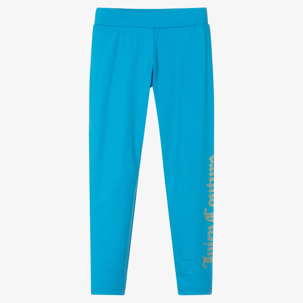 Girls Blue Logo Leggings