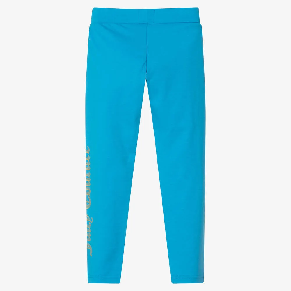 Girls Blue Logo Leggings