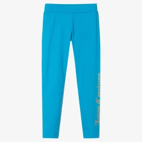 Girls Blue Logo Leggings