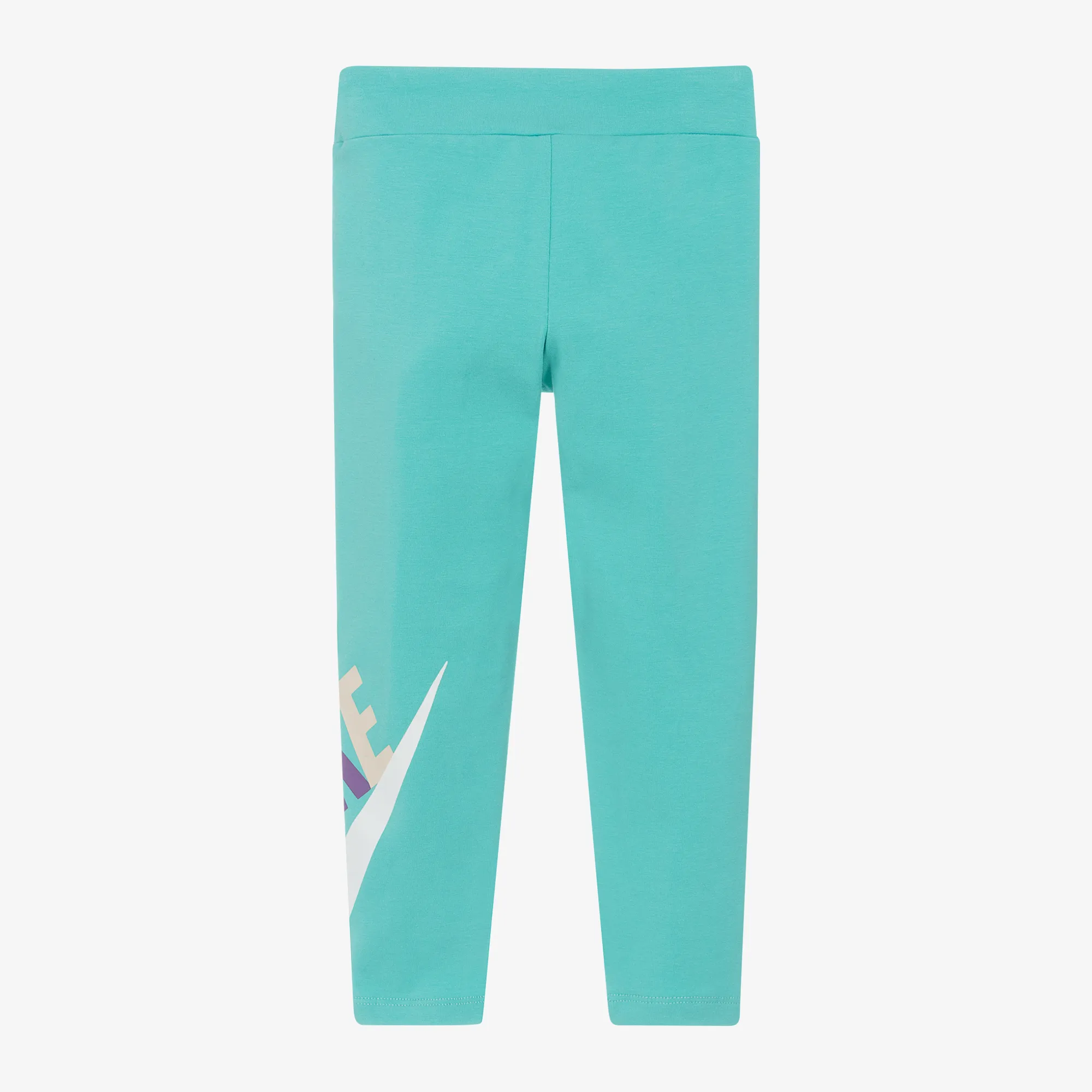 Girls Green Cotton Swoosh Leggings