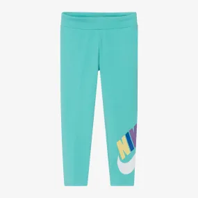 Girls Green Cotton Swoosh Leggings