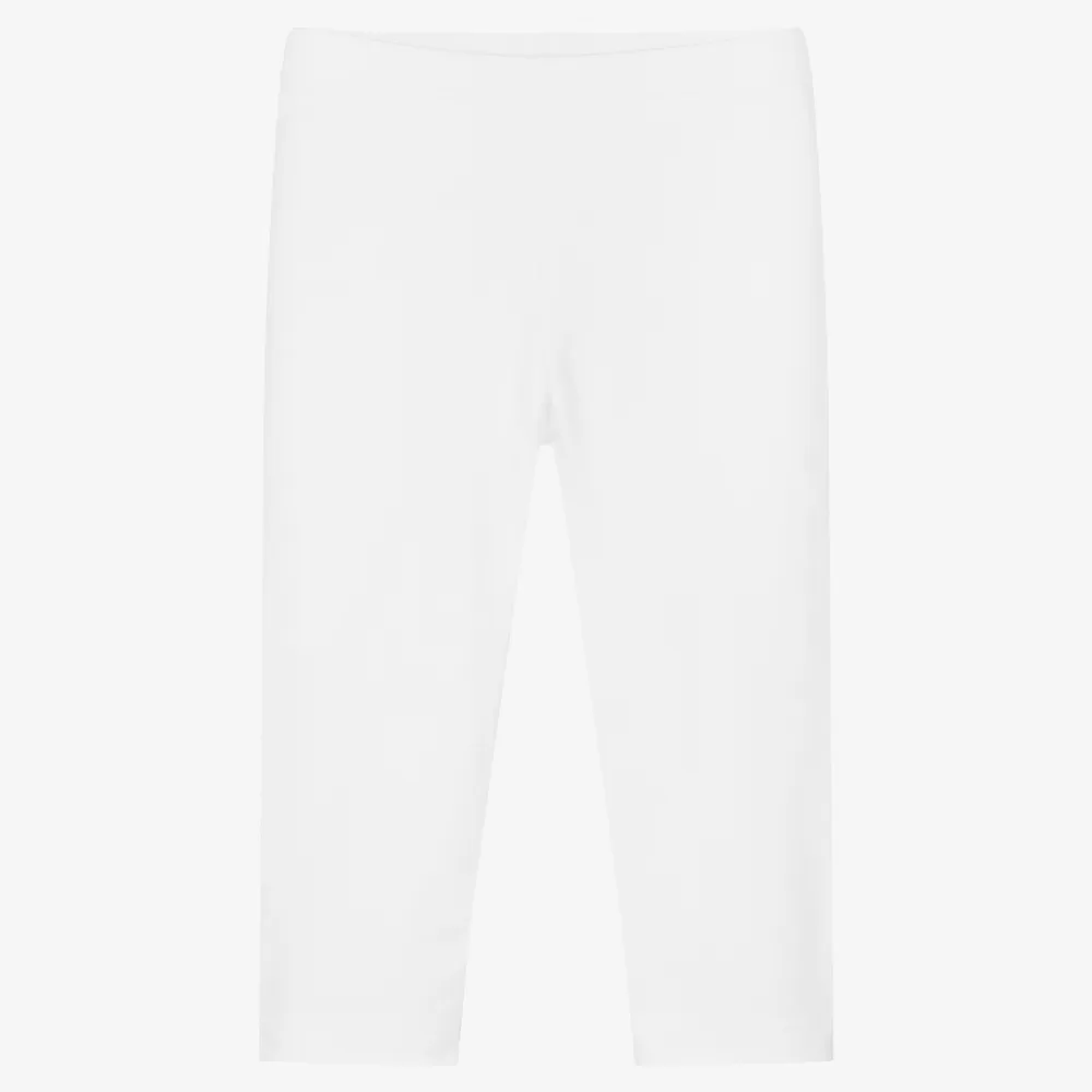 Girls White Cotton Leggings