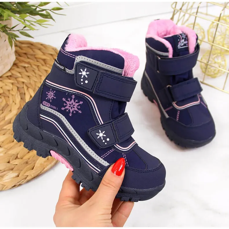 Girls' snow boots waterproof American Club navy blue velcro