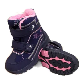 Girls' snow boots waterproof American Club navy blue velcro