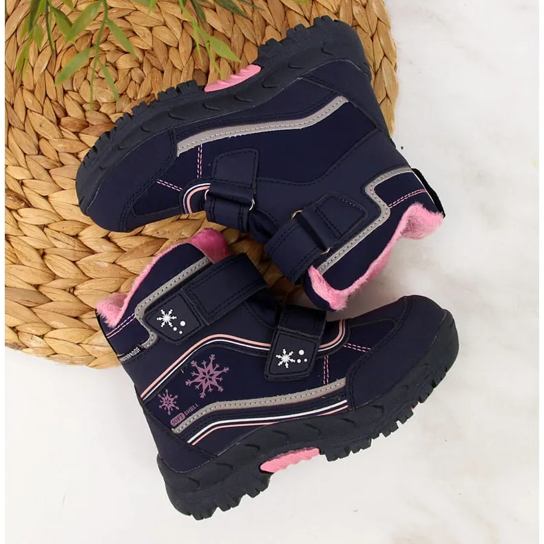 Girls' snow boots waterproof American Club navy blue velcro